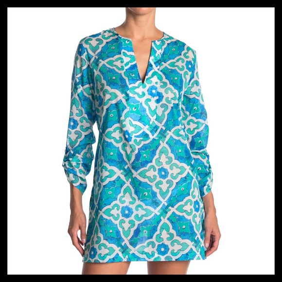 Echo Dresses & Skirts - ECHO Tropic Medallion Tunic Dress Coverup In Caribbean Blue